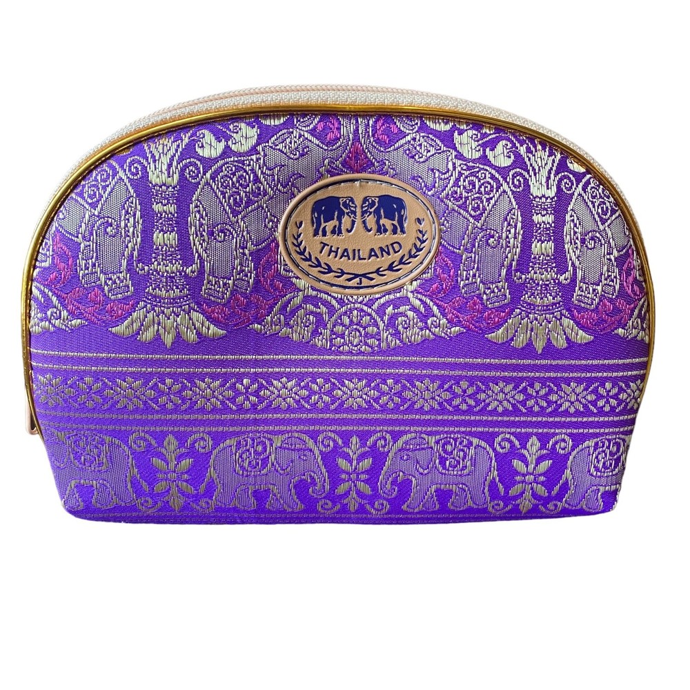 Thailand Purple Gold Elephant Travel Cosmetics Bag NWOT